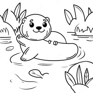 Page à colorier un loutre mignonne nageant dans une rivière | Page de coloriage Loutre