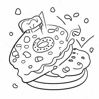 Page à colorier de délicieux Dunkin Donuts avec des vermicelles | Page de coloriage Dunkin Donuts