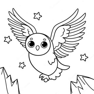 Page à colorier de Hedwig volant dans le ciel nocturne | Page de coloriage Hedwige