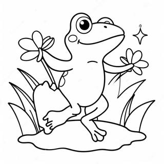 Page à colorier de grenouille mignonne sautant | Page de coloriage Amphibien