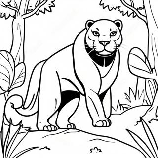 Page à colorier de panthère noire majestueuse dans la jungle | Page de coloriage Panthère Noire