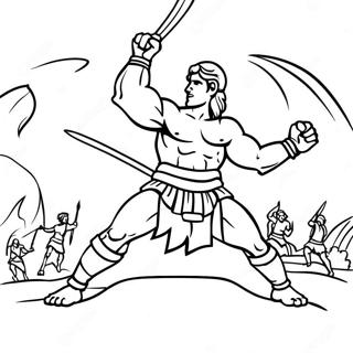 Page à colorier de la bataille épique entre David et Goliath | Page de coloriage David et Goliath