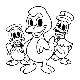 Page à colorier de Donald Duck joyeux avec des amis | Page de coloriage Donald Duck