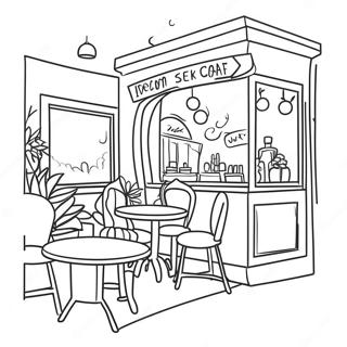 Page à colorier de scène de café confortable | Page de coloriage Café