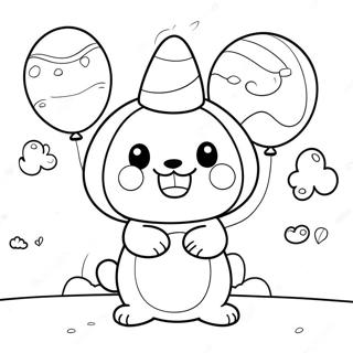 Page à colorier de mignon Pochacco avec des ballons | Page de coloriage Pochacco