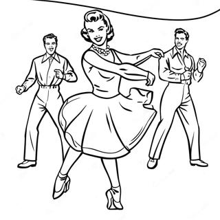 Page à colorier de danseur rock and roll des années 1950 | Page de coloriage années 1950