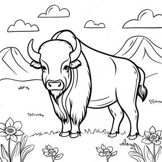 Buffle majestueux dans une prairie - Page à colorier | Page de coloriage Bison
