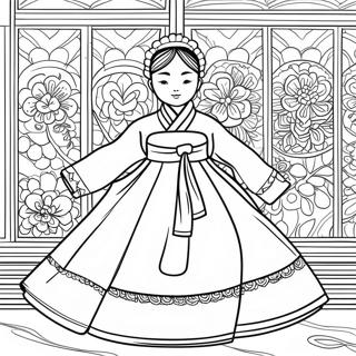 Page à colorier du hanbok traditionnel coréen | Page de coloriage Coréen