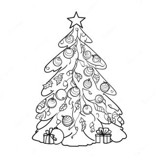 Page à colorier de sapin de Noël avec des ornements colorés | Page de coloriage Yule