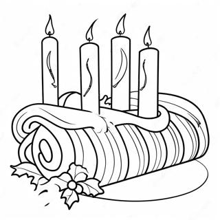 Page à colorier de bûche de Noël festive avec des bougies | Page de coloriage Yule