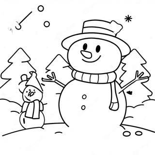 Page à colorier de construction de bonhomme de neige de janvier | Page de coloriage Janvier