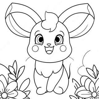 Page à colorier de Sylveon mignon avec des fleurs | Page de coloriage Sylveon