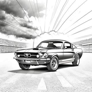 Page à colorier un Mustang classique en course | Page de coloriage Mustang