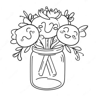 Page à colorier d'un joli pot Mason avec des fleurs | Page de coloriage Bocal Mason