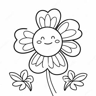 Page à colorier du trèfle 4-H mignon avec un visage souriant | Page de coloriage Trèfle 4-H