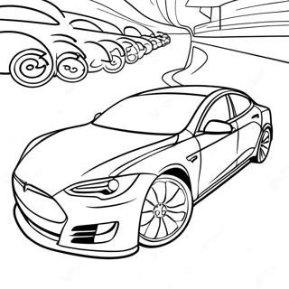 Page à colorier de la Tesla Model S en course | Page de coloriage Tesla