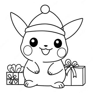 Page à colorier Pikachu Festif avec un Chapeau de Père Noël | Page de coloriage Pikachu Noël