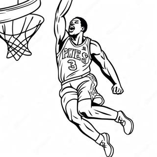 Page à colorier d'un Joueur de Basketball des 76ers en Train de Dunker | Page de coloriage 76ers