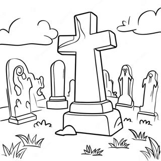 Page à colorier de la Scène de Cimetière | Page de coloriage Cimetière