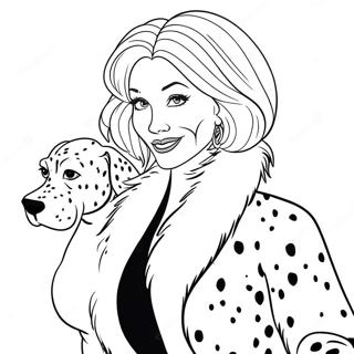 Page à colorier Cruella avec des Dalmatiens | Page de coloriage Cruella