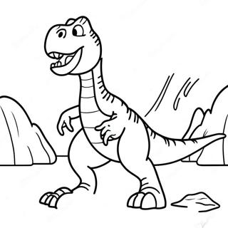 Page à colorier T-Rex rugissant au Camp Cretaceous | Page de coloriage Camp Crétacé