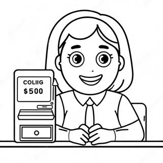 Page à colorier de guichetier de banque heureux | Page de coloriage Banque