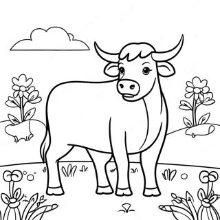 Page à colorier de Ferdinand le taureau dans un pré paisible | Page de coloriage Ferdinand