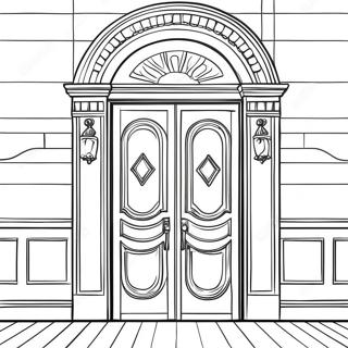 Page à colorier d'une porte en bois classique | Page de coloriage Portes