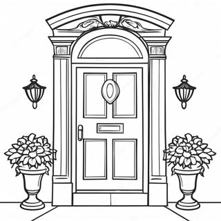 Page à colorier d'une porte d'entrée rouge vif | Page de coloriage Portes