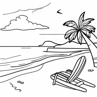Page à colorier de scène de plage jamaïcaine colorée | Page de coloriage Jamaïque