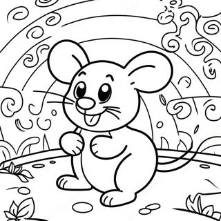 Page à colorier de la souris heureuse dans un labyrinthe de fromage | Page de coloriage Souris