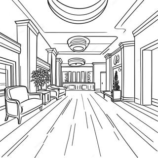 Page à colorier du hall d'hôtel | Page de coloriage Hôtel