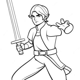 Page à colorier d'Ezra Bridger avec un sabre laser | Page de coloriage Star Wars Rebels