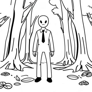 Page à colorier de Slenderman dans une forêt effrayante | Page de coloriage Slenderman