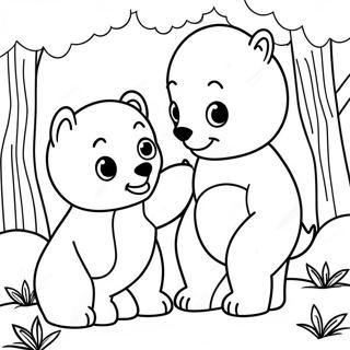 Page à colorier de mignons oursons jouant dans la forêt | Page de coloriage Oursons