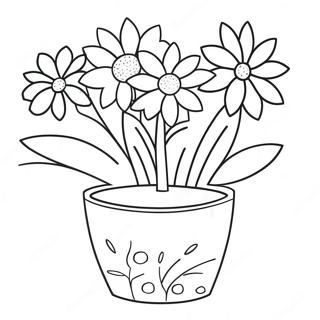 Page à colorier de pot de fleurs avec des fleurs colorées | Page de coloriage Pot de fleurs