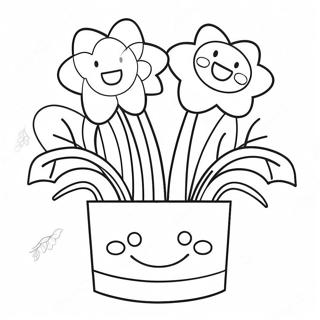 Page à colorier de pot de fleurs mignon avec un visage souriant | Page de coloriage Pot de fleurs