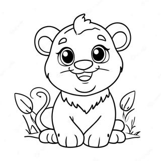 Page à colorier de mignon bébé lion avec un grand sourire | Page de coloriage Bébé Lion