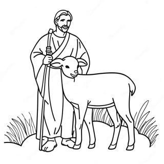 Page à colorier du Berger Doux avec un Agneau | Page de coloriage Bon Pasteur