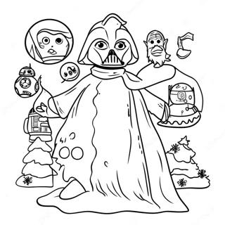 Arbre de Noël Star Wars avec des personnages à colorier | Page de coloriage Noël Star Wars