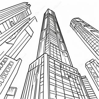 Page à colorier Bâtiment gratte-ciel coloré | Page de coloriage Bâtiment