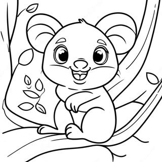 Page à colorier d'un opossum joueur dans un arbre | Page de coloriage Opossum