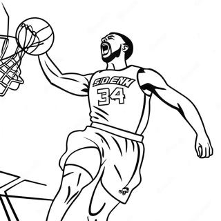Page à colorier d'un joueur de basket des Phoenix Suns en train de dunker | Page de coloriage Soleils de Phoenix