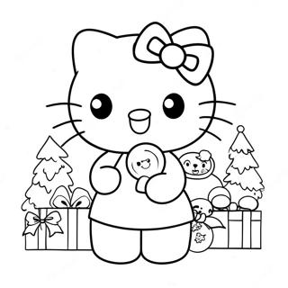 Page à colorier de Hello Kitty Noël | Page de coloriage Hello Kitty Noël