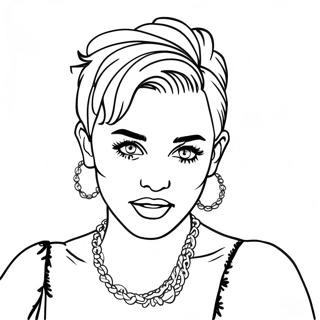 Page à colorier de Miley Cyrus avec des cheveux colorés | Page de coloriage Miley Cyrus