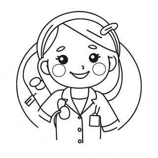 Page à colorier d'une infirmière mignonne avec un stéthoscope | Page de coloriage Infirmière
