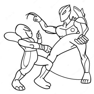 Page à colorier d'Ultraman combattant un monstre alien | Page de coloriage Ultraman