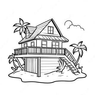 Page à colorier de maison de plage | Page de coloriage Maison de Plage