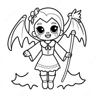 Page à Colorier de la Petite Fille Vampire Effrayante avec Chauve-Souris | Page de coloriage Fille vampire