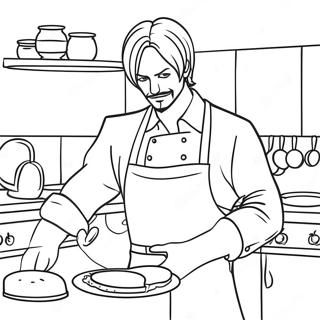 Page à Colorier Sanji Cuisinant de Délicieux Repas | Page de coloriage Sanji